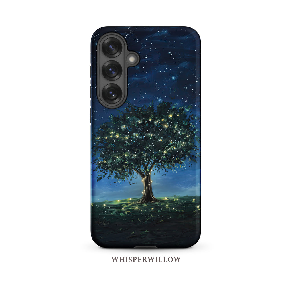 Mystical Tree Phone Case | Night Sky Art | Compatible with Samsung | Glowing Fireflies, Dreamy Stars, Nature Gift by WhisperWillow Studios