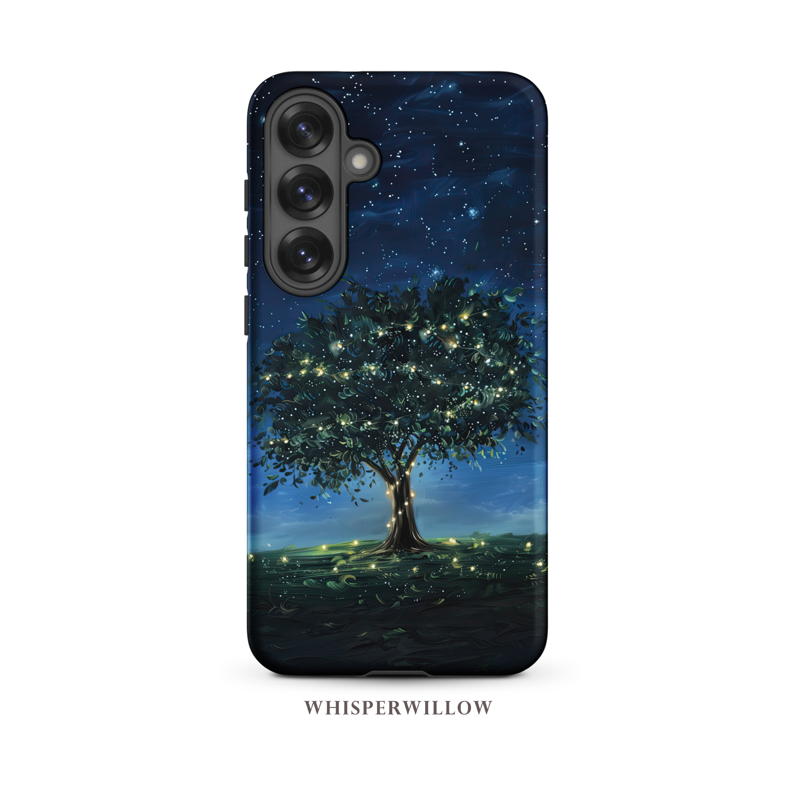 Mystical Tree Phone Case | Night Sky Art | Compatible with Samsung | Glowing Fireflies, Dreamy Stars, Nature Gift by WhisperWillow Studios