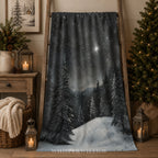 Snowy Winter Forest Throw Blanket - Night Christmas Eve Star Gift by WhisperWillow Studios