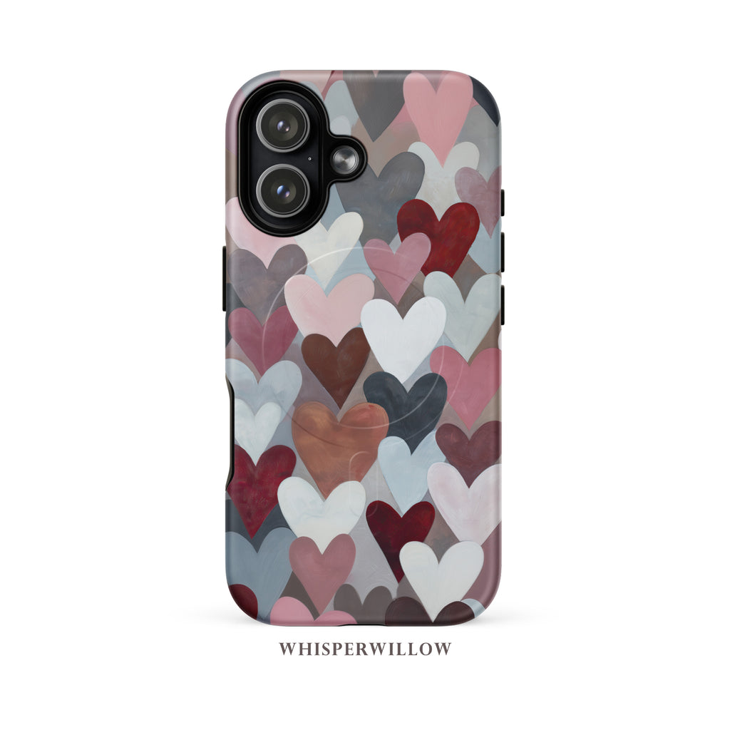 Cute Heart Pattern Phone Case | Romantic Valentine Design | Magnetic Charging Compatible with iPhone Gift by WhisperWillow Studios