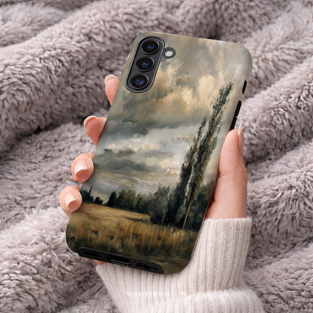 Moody Landscape Phone Case | Compatible with Samsung | Stormy Sky Nature Art Scenic Countryside Aesthetic Neutral Earthy