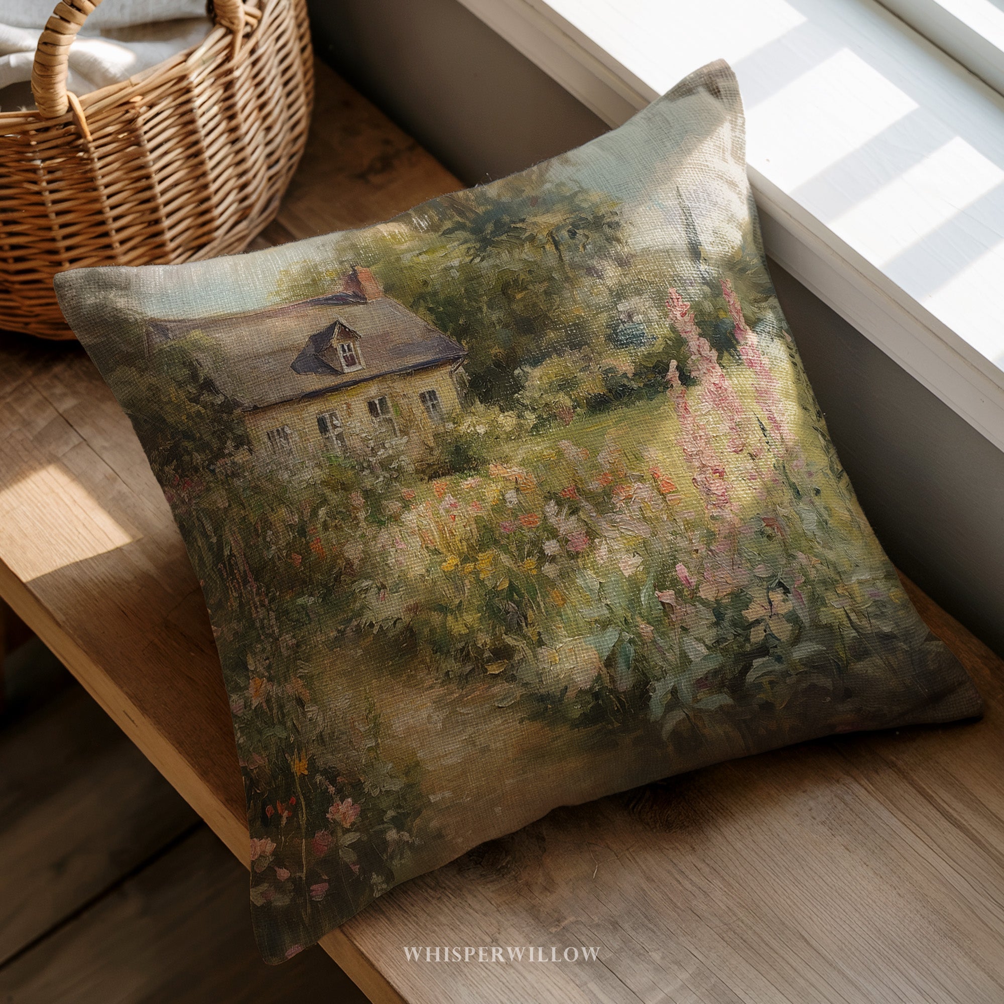 Floral Throw Pillow | Vintage English Garden Cottage | Wildflower Countryside Landscape | Farmhouse Cushion | Lumbar & Square