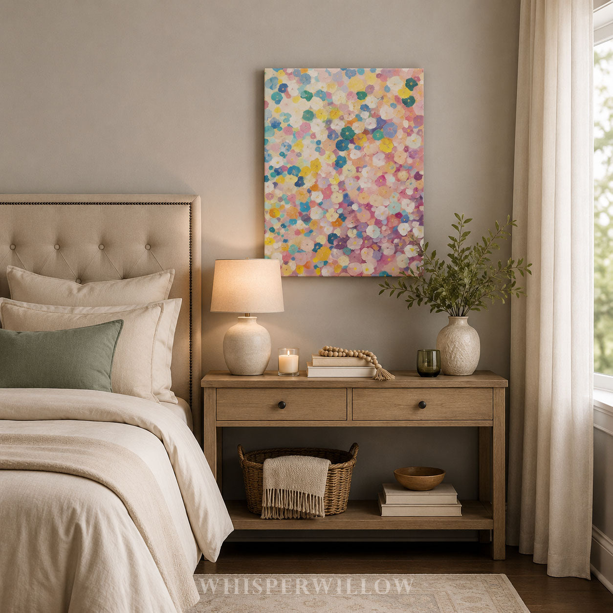 Colorful Floral Confetti Canvas Wall Art - Abstract Pastel Bloom Vibrant Modern Botanical