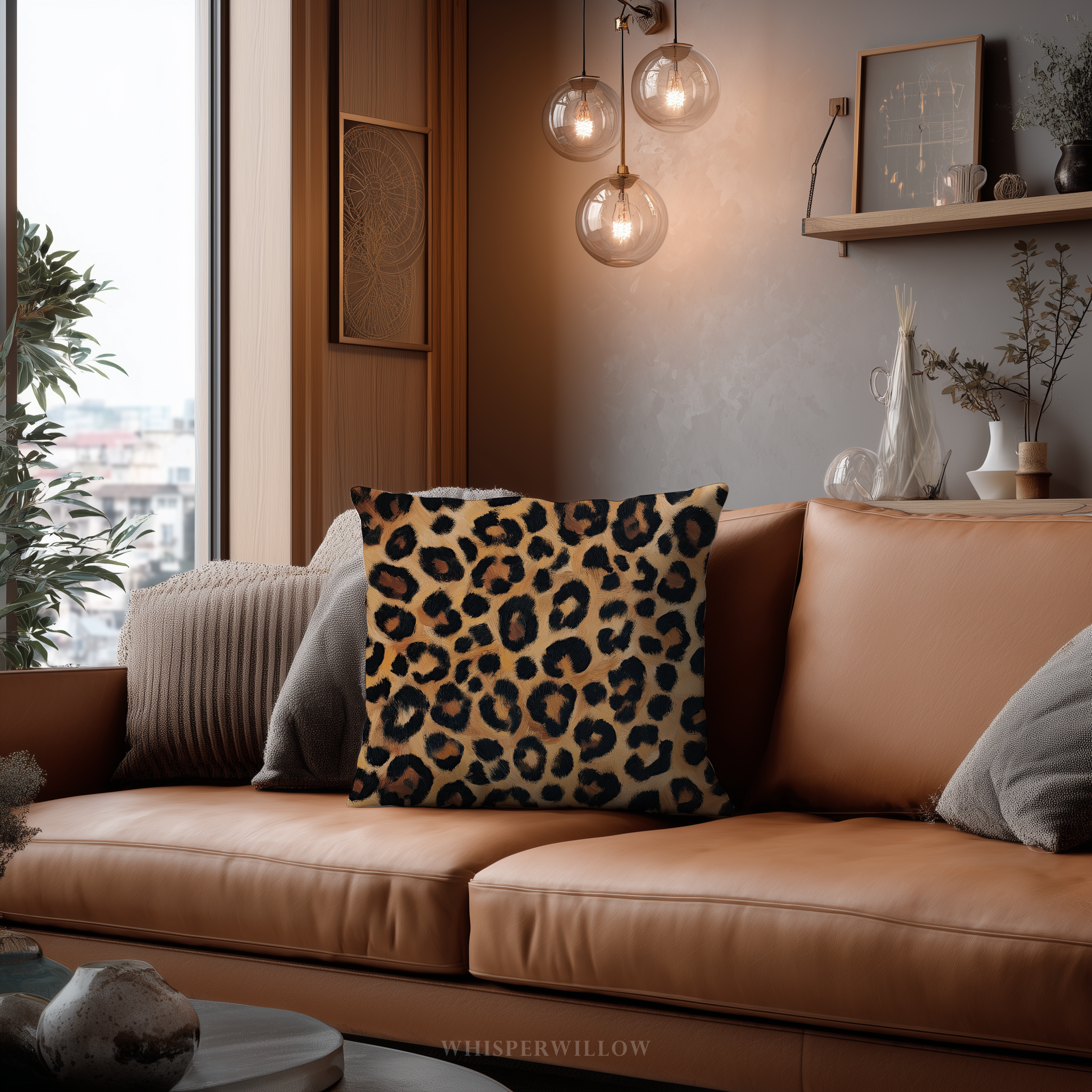 Leopard Print Throw Pillow - Plush Animal Pattern Decorative Cushion