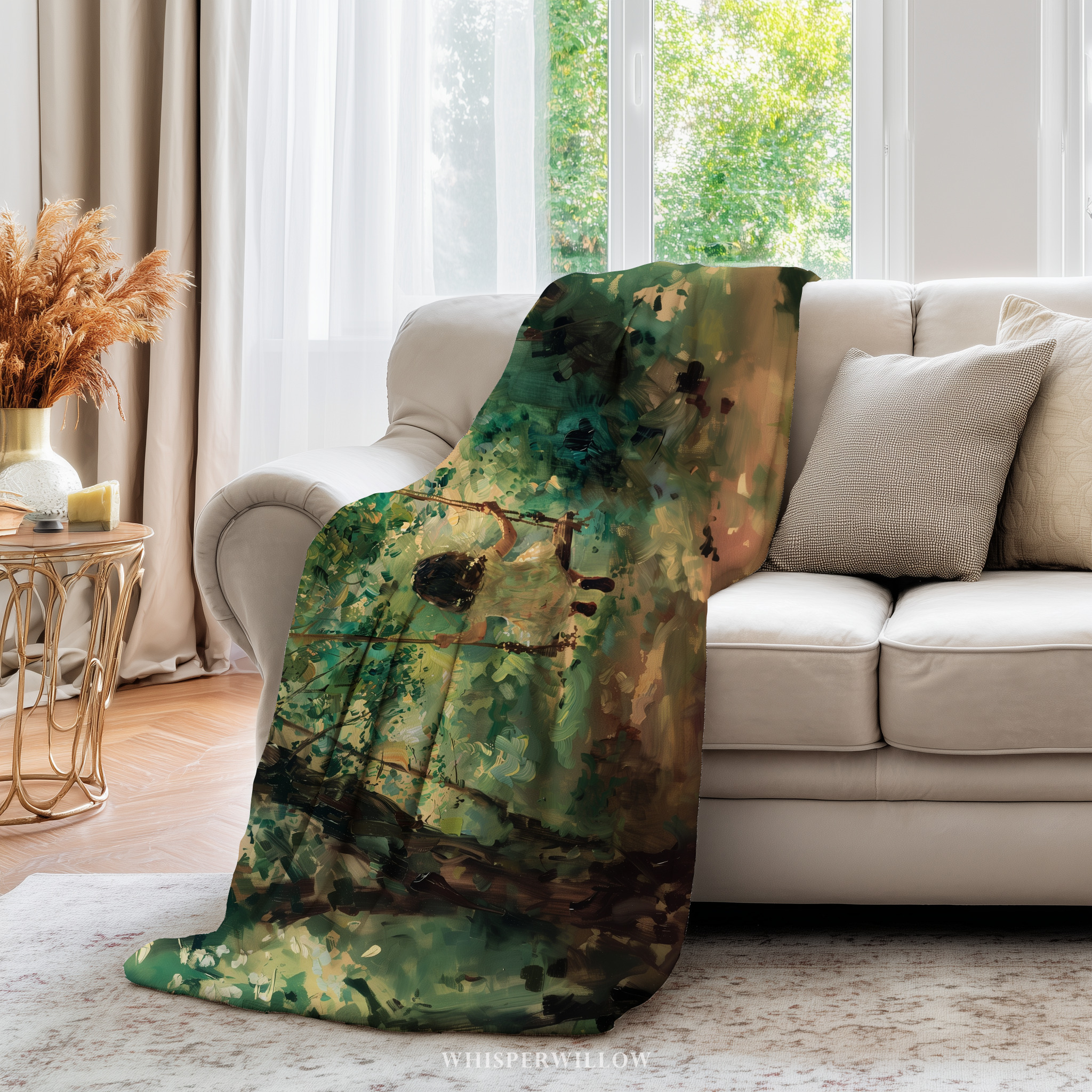 Enchanted Forest Throw Blanket - Swinging Child Whimsical Woodland Gift