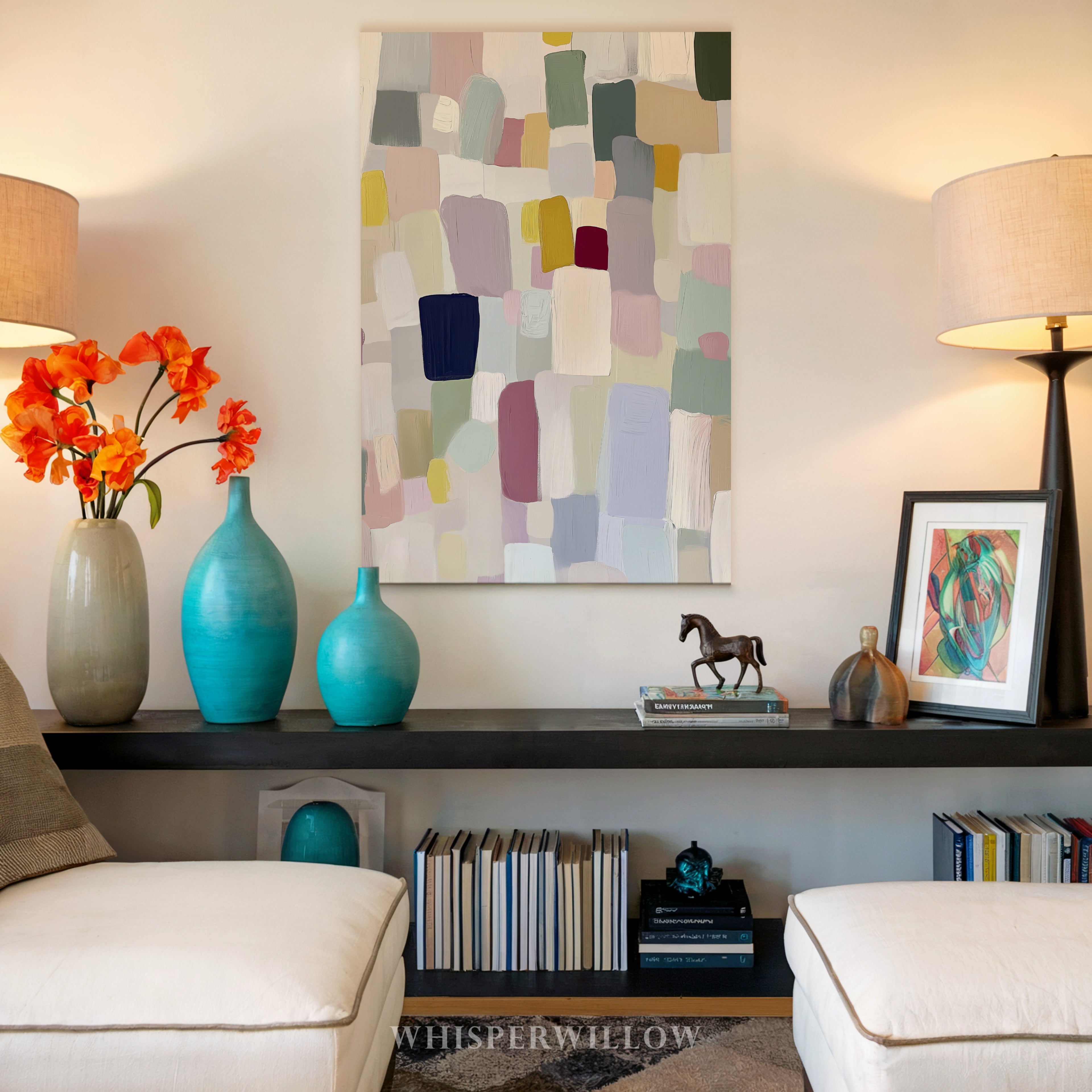 Pastellfarbene geometrische Leinwandbilder – Modernes abstraktes minimalistisches Design mit farbenfrohen Blöcken