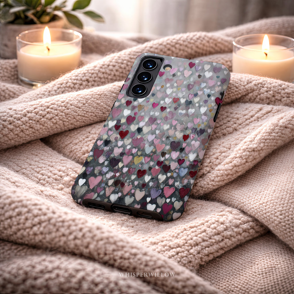 Romantic Heart Pattern Phone Case | Compatible with Samsung | Pink Red Black Grey Love Cover
