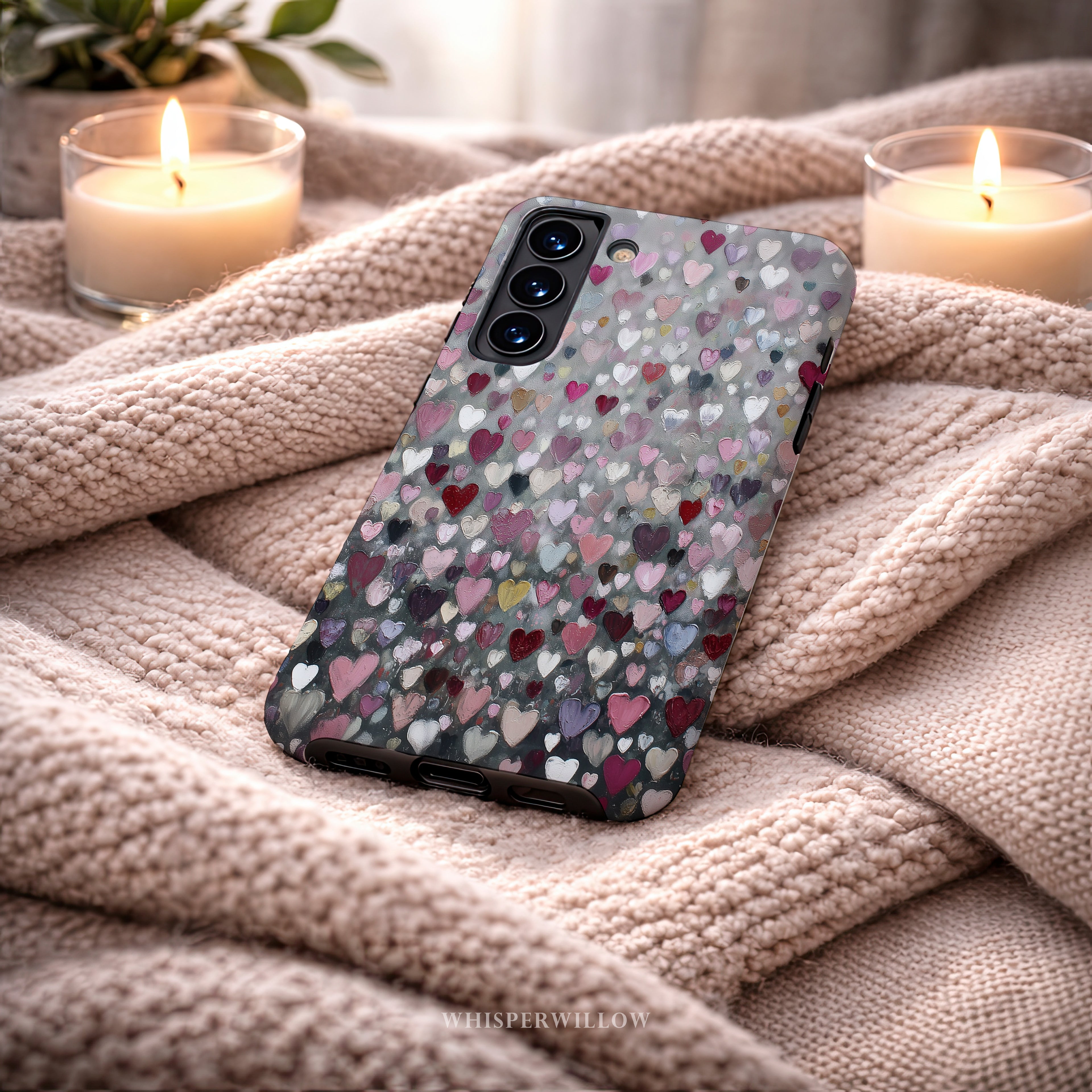 Romantic Heart Pattern Phone Case | Compatible with Samsung | Pink Red Black Grey Love Cover