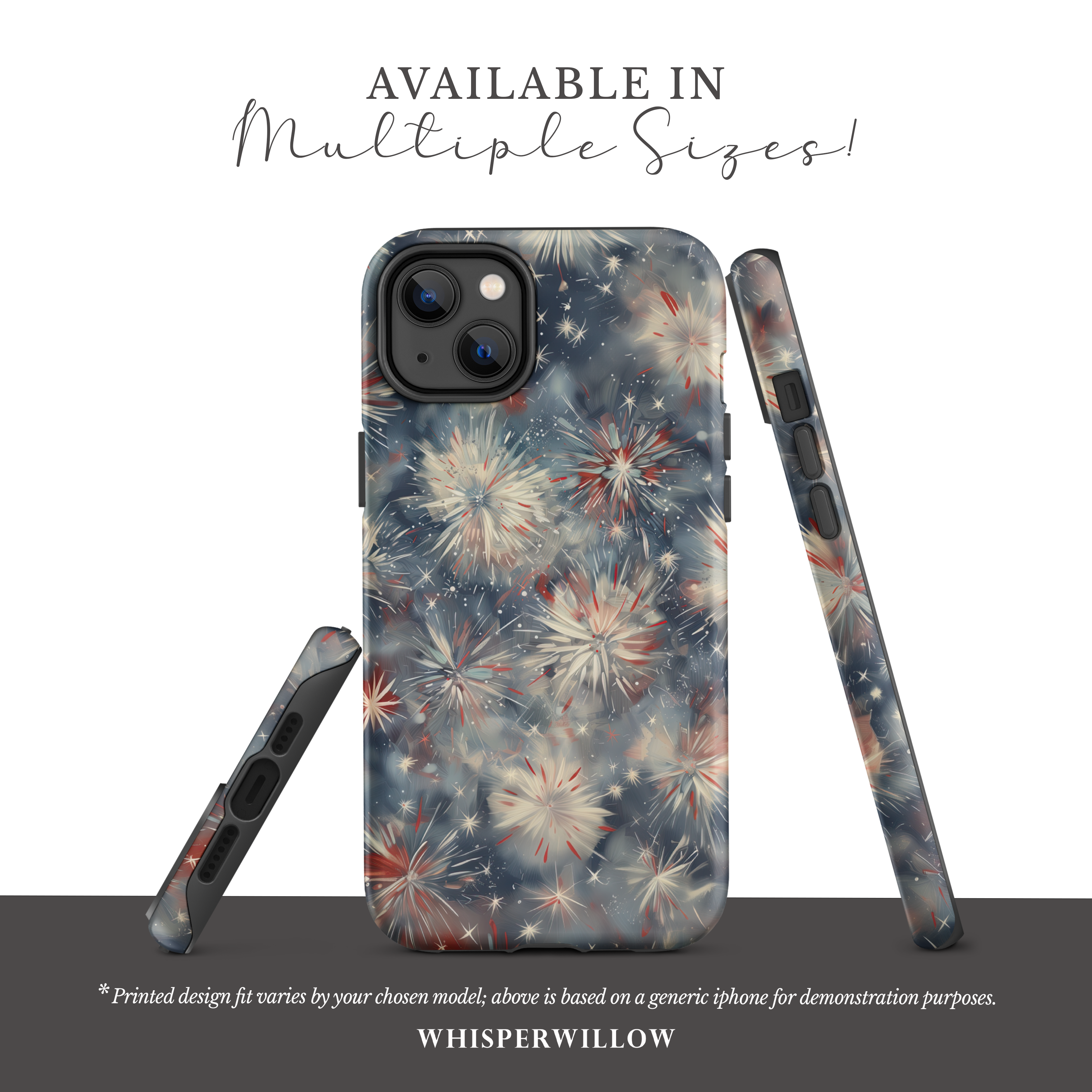 Abstract Fireworks Phone Case | Compatible with iPhone | Patriotic Red White Blue Starburst Cover