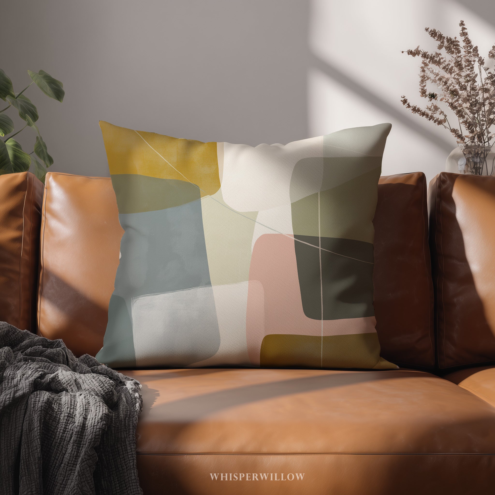 Abstract Geometric Throw Pillow | Modern Minimalist Neutral Blush | Blue Gold Lumbar Accent Cushion | Contemporary Home Decor Gift