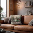 Vintage Christmas Truck Throw Pillow - Holiday Snowy Forest Cushion