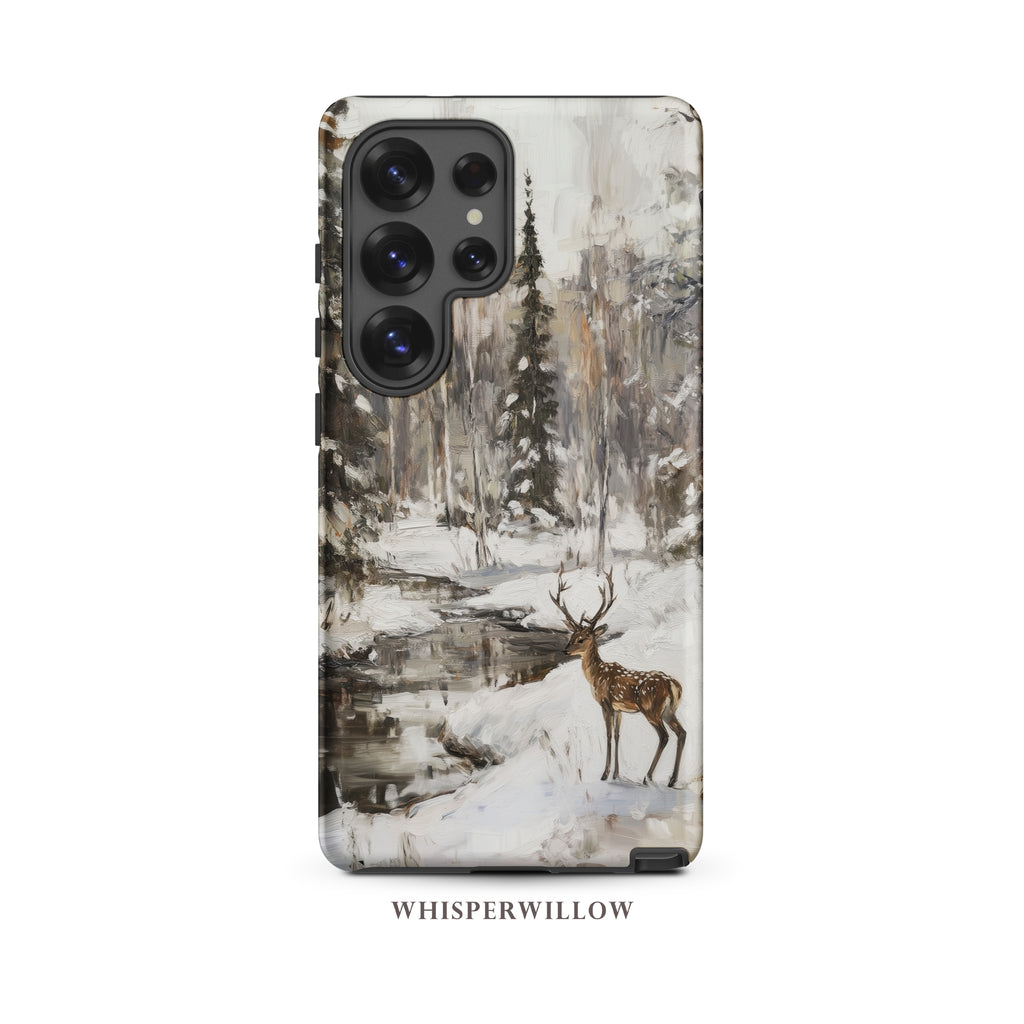 Winter Deer Aesthetic Phone Case | Forest Snow Wildlife Art | Compatible with Samsung Gift by WhisperWillow Studios