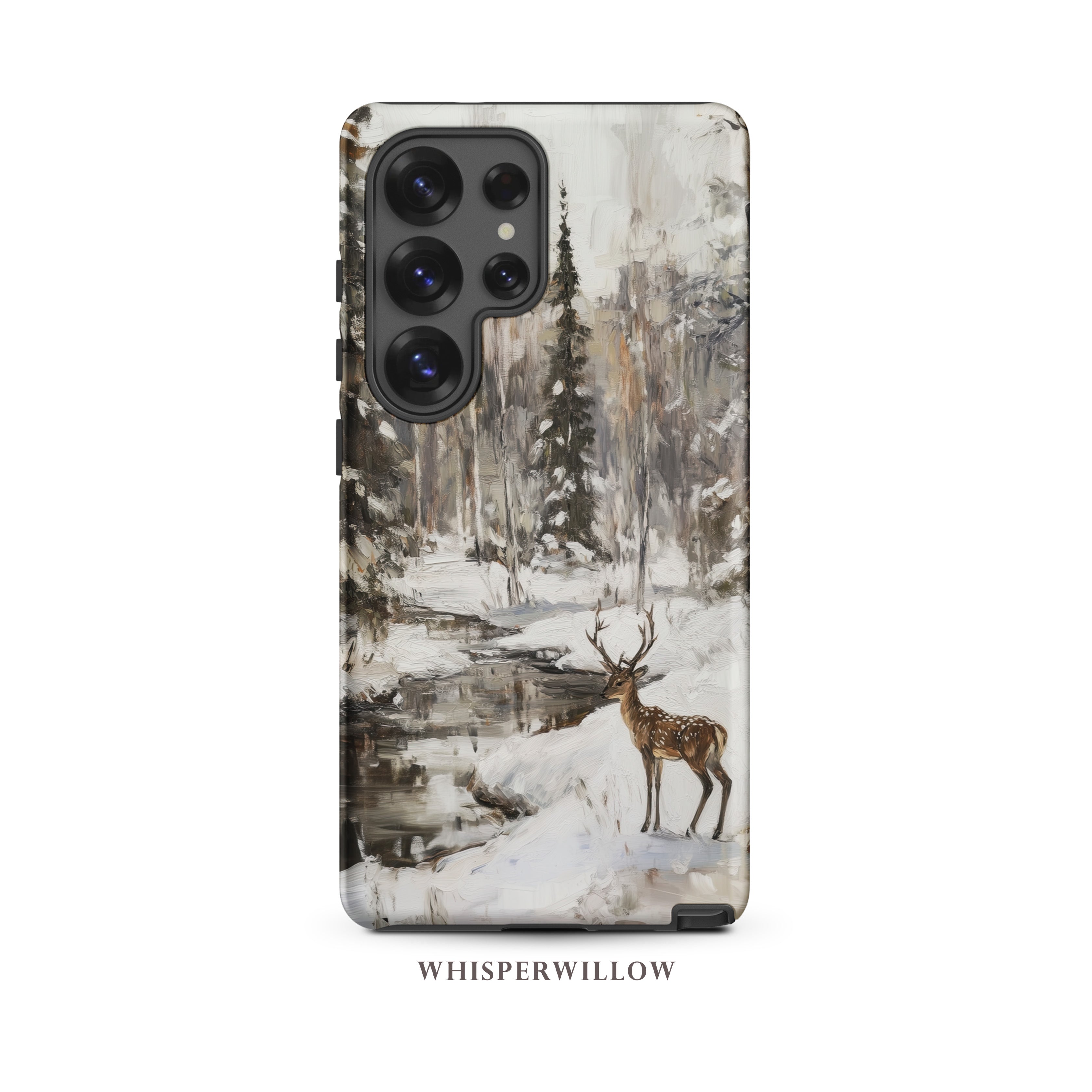 Winter Deer Aesthetic Phone Case | Forest Snow Wildlife Art | Compatible with Samsung Gift by WhisperWillow Studios