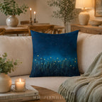 Firefly Meadow Throw Pillow Starry Night Sky Celestial Nature Decor Cottagecore Accent Cushion Glowing Lights Landscape Gift Cozy