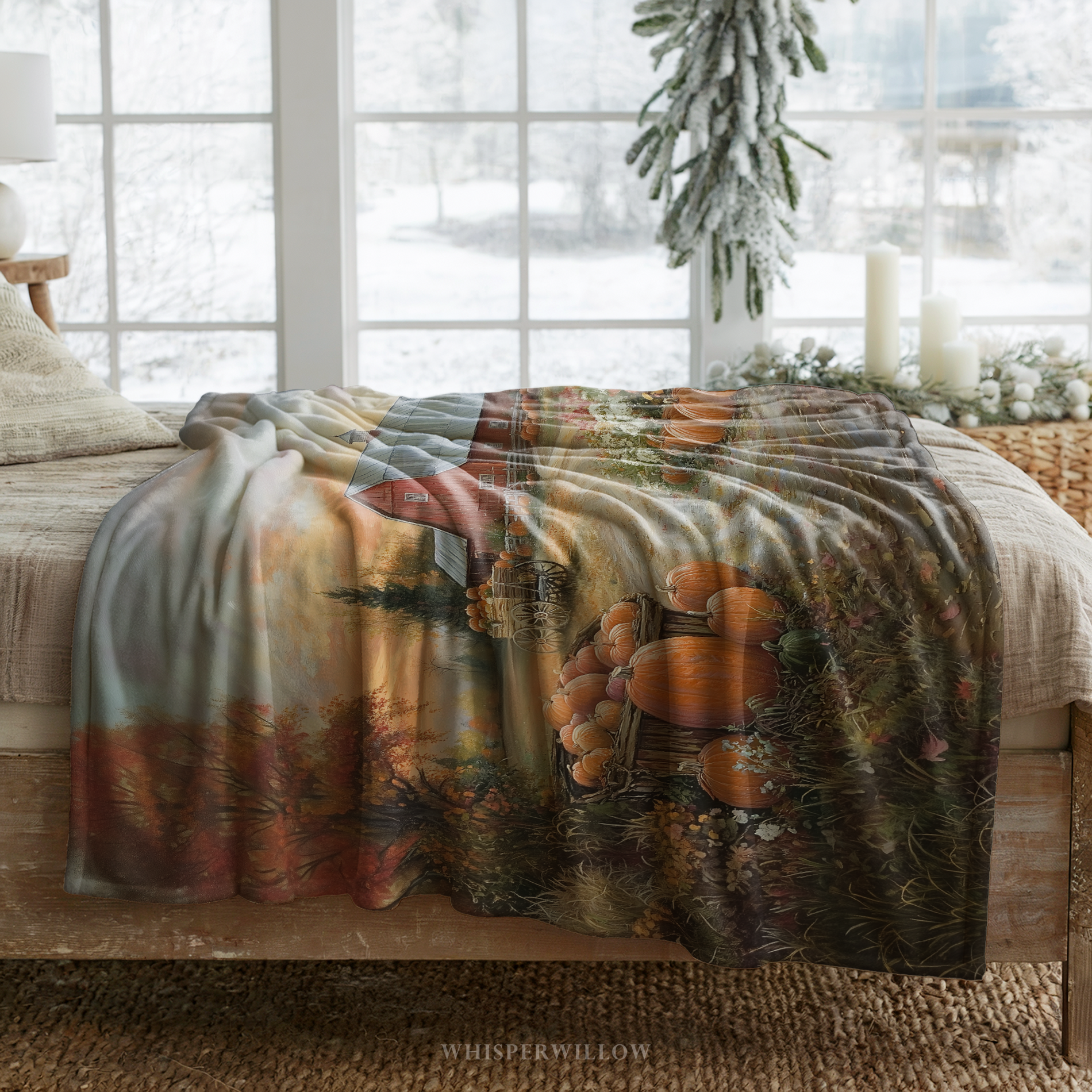 Autumn Pumpkin Throw Blanket - Cozy Barn Fall Harvest Gift