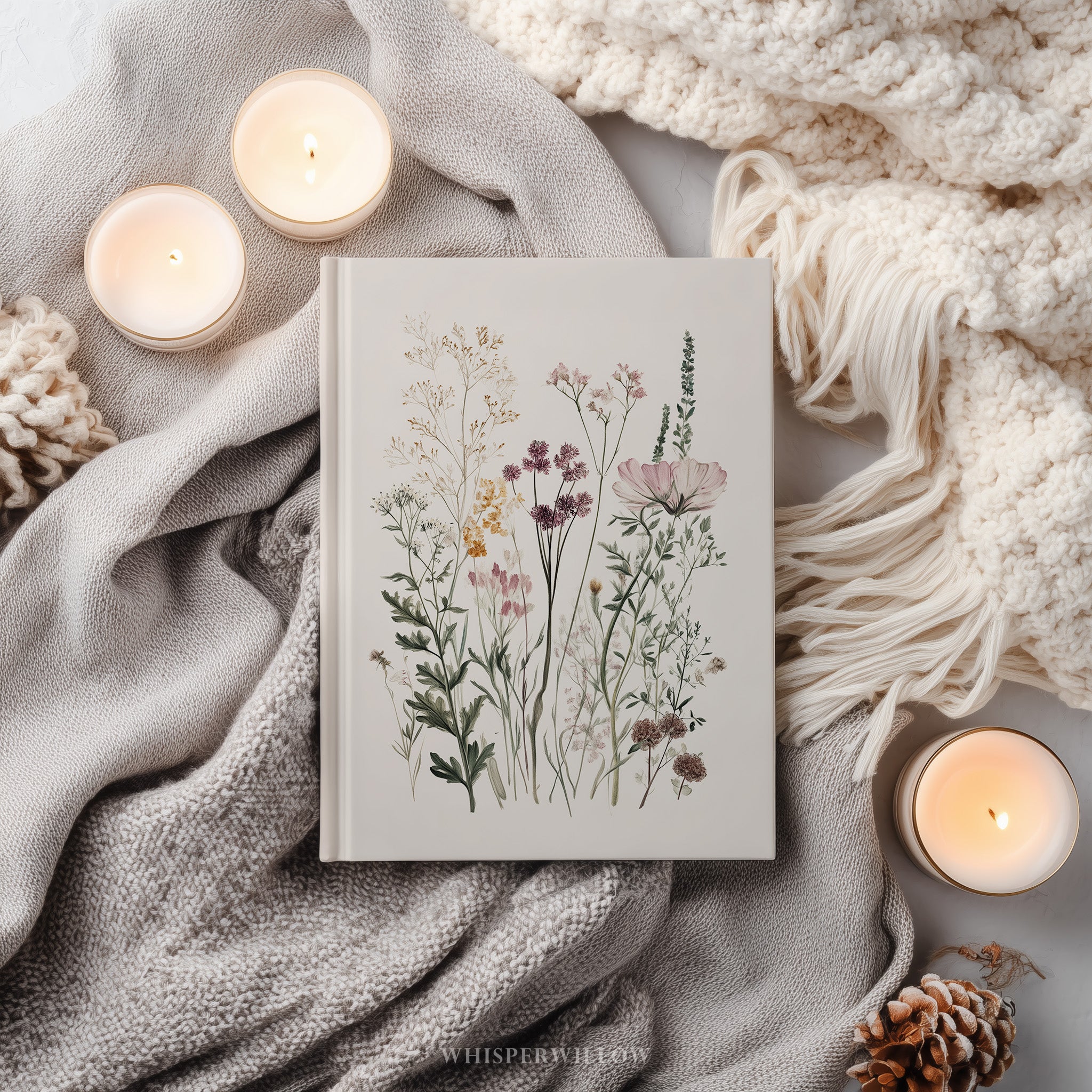 Wildflower Botanical Hardcover Journal | Vintage Meadow Cottagecore Floral Illustration | Minimalist Garden Nature Notebook Gift Home Decor by WhisperWillow Studios
