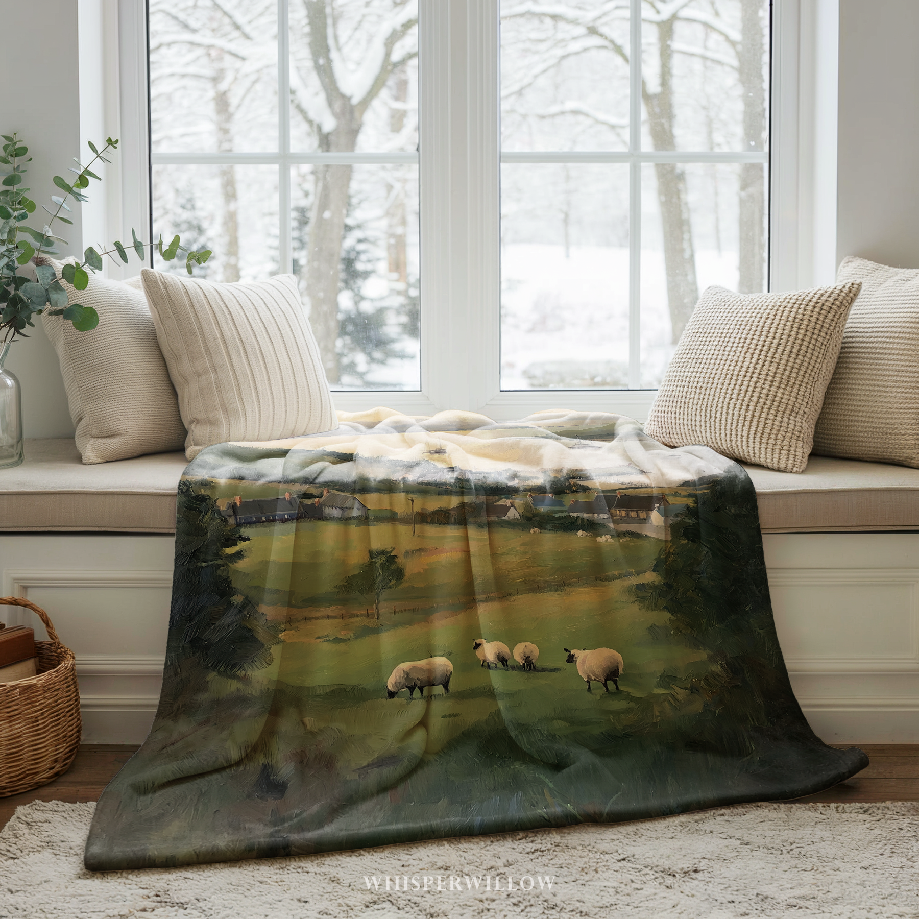Pastoral Coastal Landscape Throw Blanket - Irish Countryside Sheep Gift