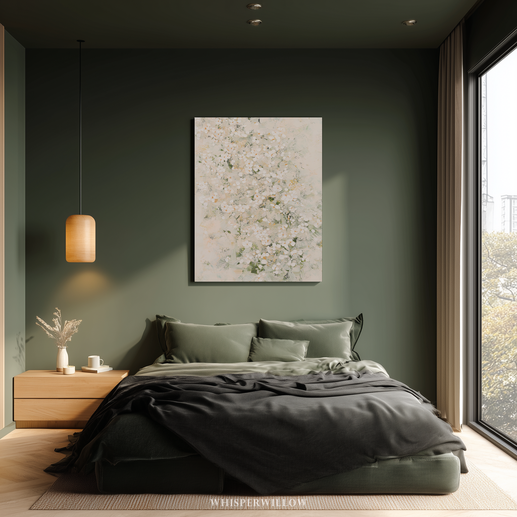 Leinwandbild „Weiße Wildblumenwiese“ – Zartes, neutrales botanisches Naturmotiv