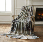 Winter Forest Snowflake Plush Throw Blanket | Glitter Look Woodland Holiday Cozy Shimmer Neutral Christmas Decor Gift