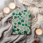 St Patrick Shamrock Hardcover Journal, Lucky Irish Botanical Clover Design, Green Teal Folk Art Notebook, 8x5.75 Lined Pages Gift