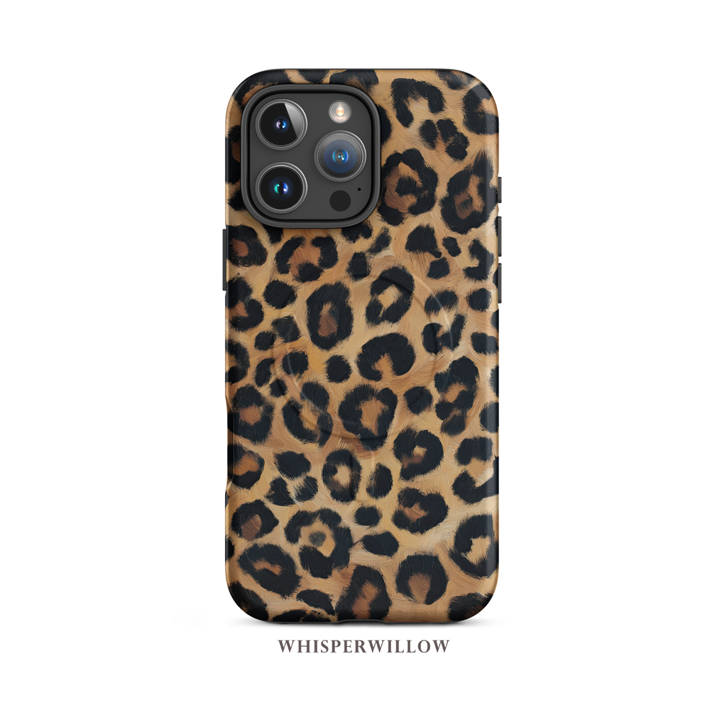 Leopard Print Magnetic Phone Case | iPhone Compatible | Matte Protective Cover by WhisperWillow Studios