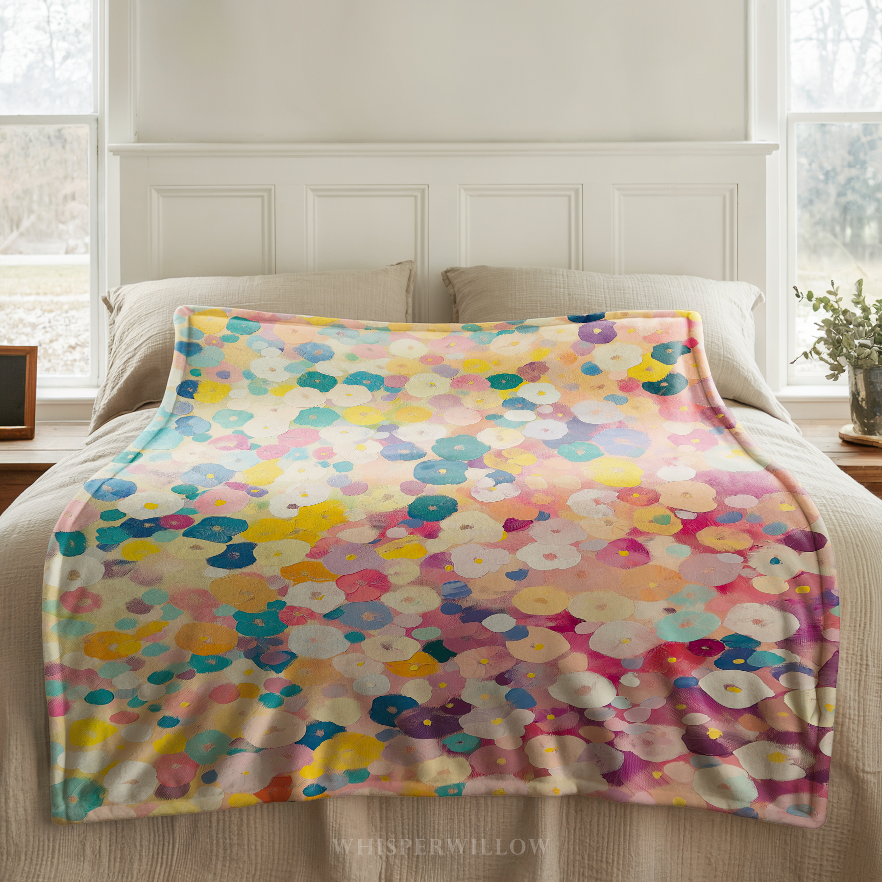 Colorful Floral Abstract Throw Blanket - Pastel Spring Flowers Gift