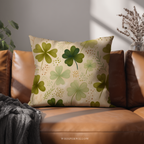 St Patrick Clover Throw Pillow, Green Shamrock Floral Botanical Design, Spring Cottage Decor Cushion, Gift for Kids and Adults