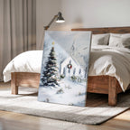 Weihnachtliches Leinwandbild | Winterliche Kirchenszene mit Schneebedeckt | Christliches Deko-Geschenk für Zuhause