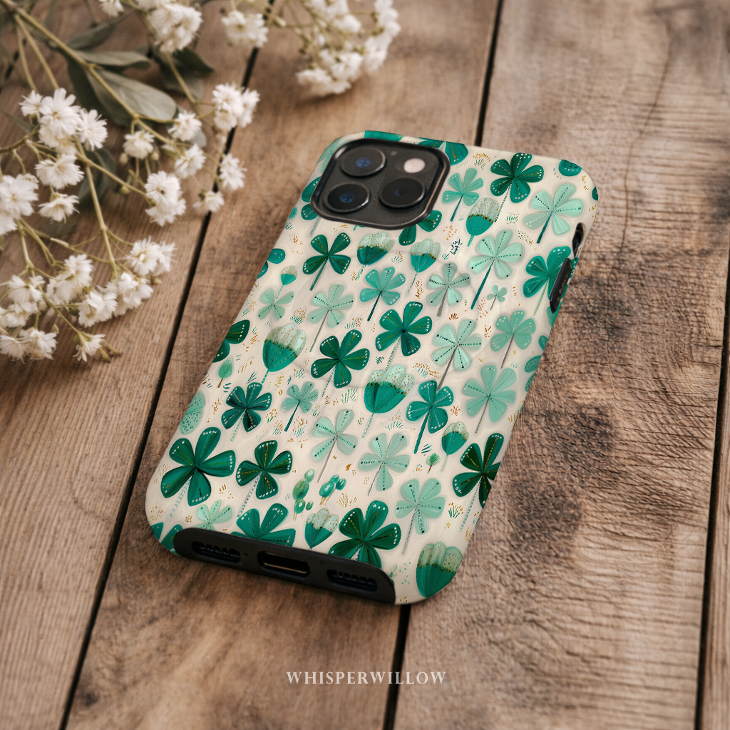 Teal Shamrock Magnetic Phone Case | Compatible with iPhone | Lucky Four Leaf Clover Cover