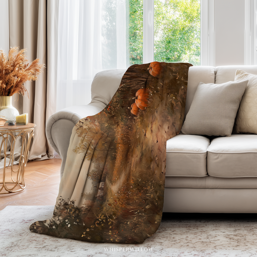 Autumn Pumpkin Path Throw Blanket - Fall Countryside Rustic Gift