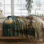 Christmas Santa Sleigh Throw Blanket - Reindeer Moonlit Village Gift