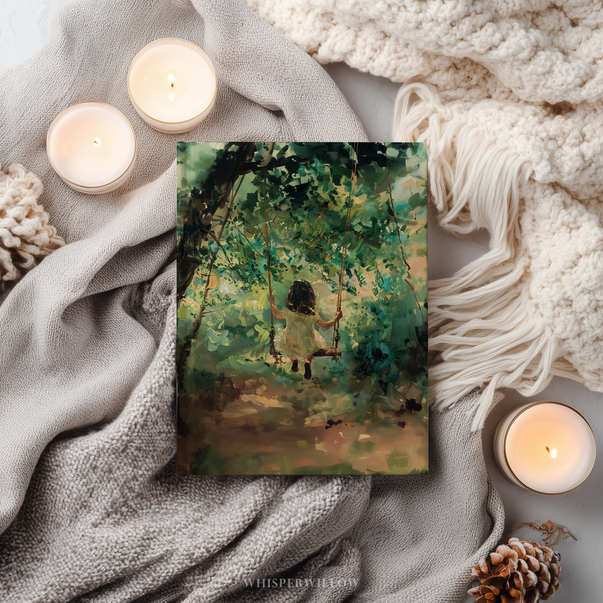 Whimsical Forest Swing Hardcover Journal - Girl Sunlit Woodland Nature Writer Notebook Gift