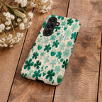 Teal Shamrock Dual Layer Phone Case | Samsung Compatible | Lucky Four Leaf Clover Cover