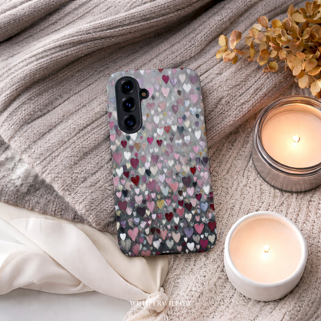 Romantic Heart Pattern Phone Case | Compatible with Samsung | Pink Red Black Grey Love Cover