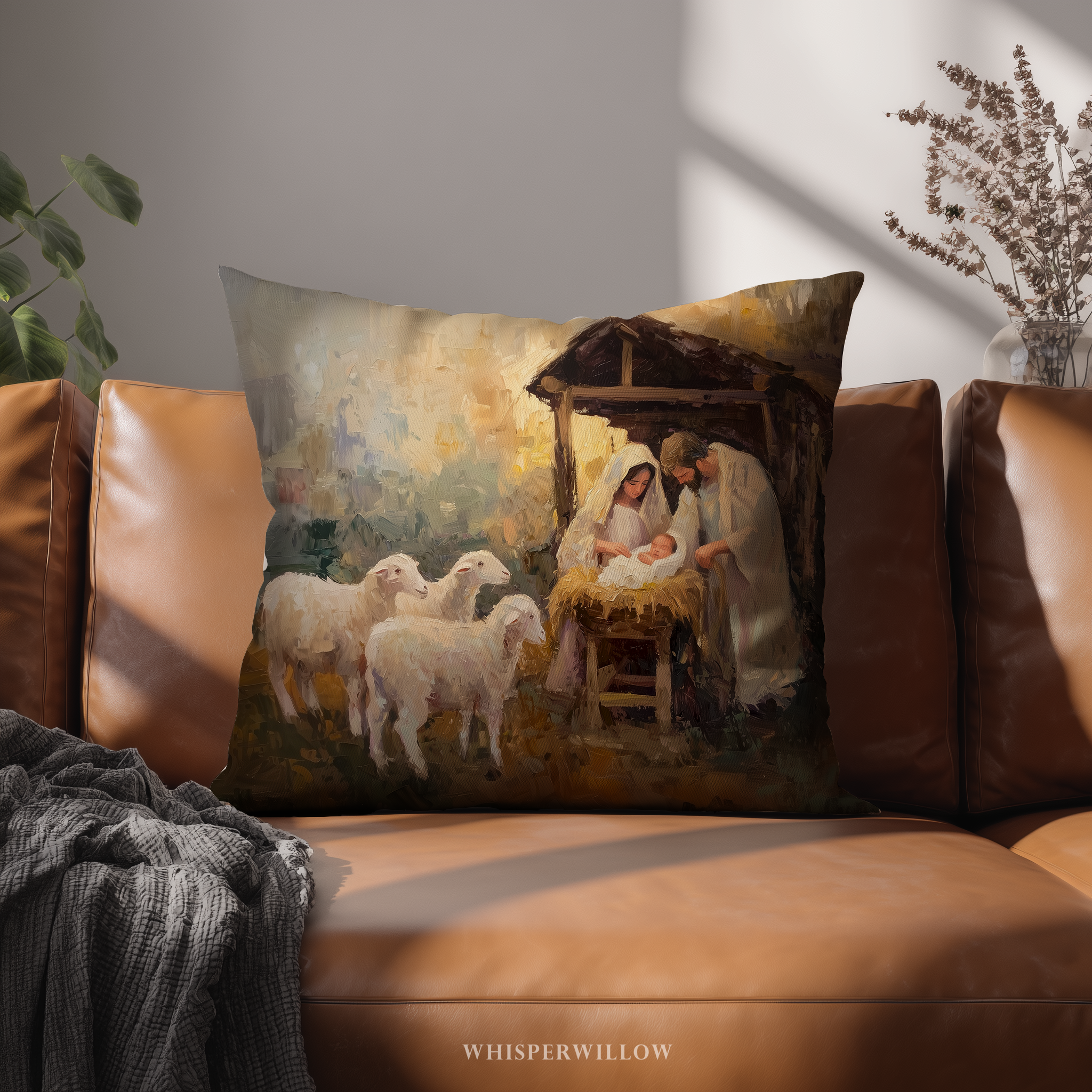 Coussin décoratif Crèche - Coussin de Noël Sainte Famille