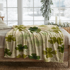 St Patricks Day Plush Throw Blanket, Shamrock Clover Green Floral Botanical, St Paddy Cozy Home Decor, Gift for Kids and Adults