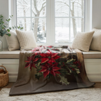 Christmas Poinsettia Throw Blanket - Red Floral Holly Gift