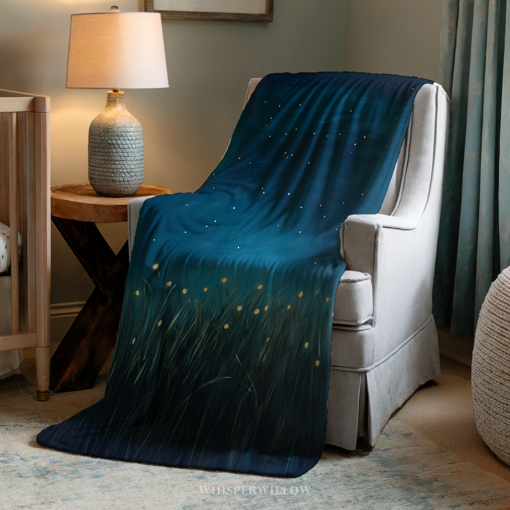 Firefly Meadow Throw Blanket - Starry Night Sky Summer Grass Gift by WhisperWillow Studios Home Decor Gift