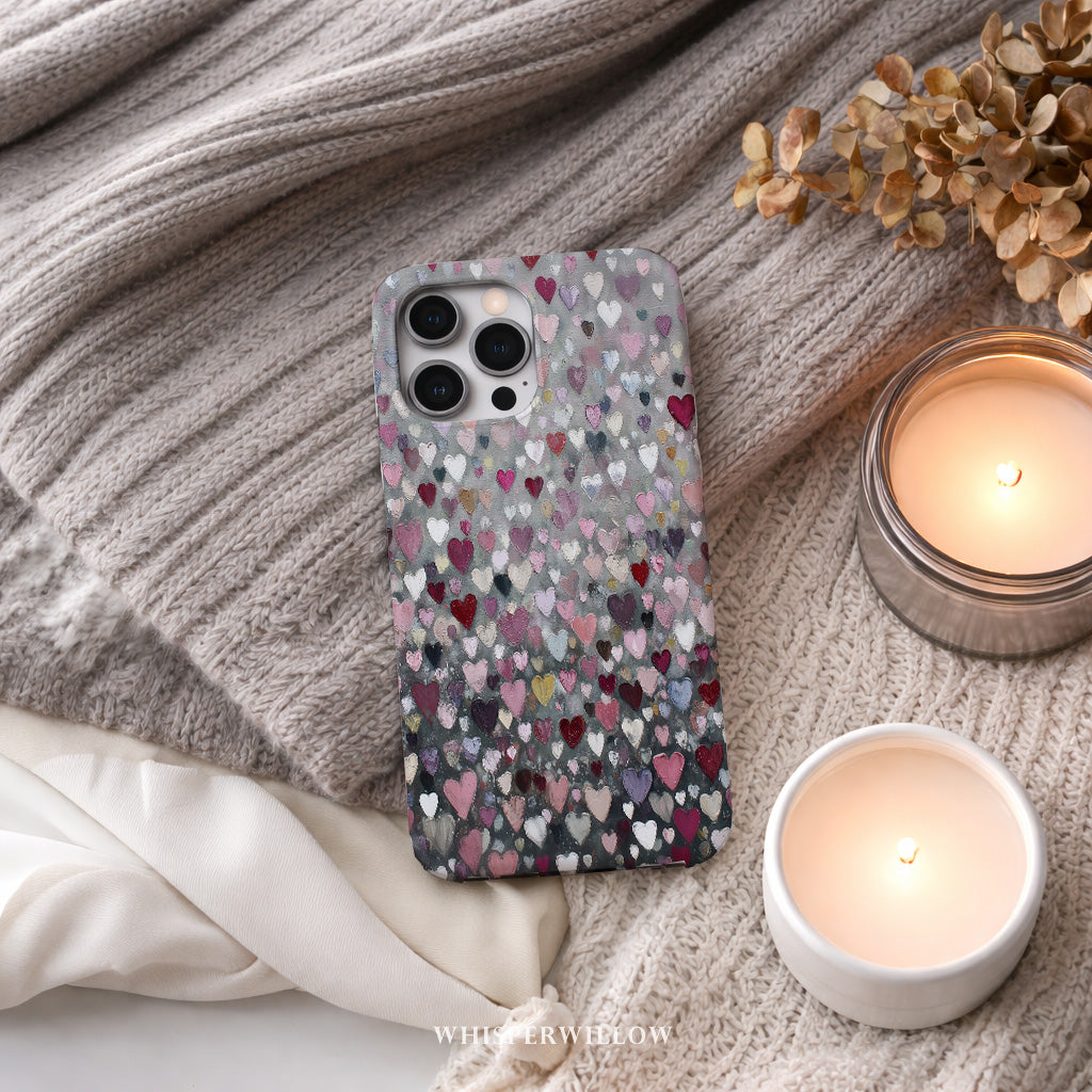 Romantic Heart Pattern Phone Case | Compatible with iPhone | Pink Red Black Grey Love Cover