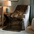 Cozy Autumn Bookstore Throw Blanket - Warm Lights Fall Tree Gift