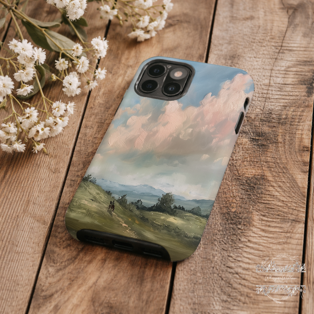 Pastel Sky Landscape Phone Case Compatible with iPhone | Colorful Countryside Rolling Hills Scenic Art Cover