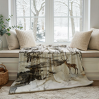 Winter Deer Forest Throw Blanket - Snowy Woodland Stream Gift