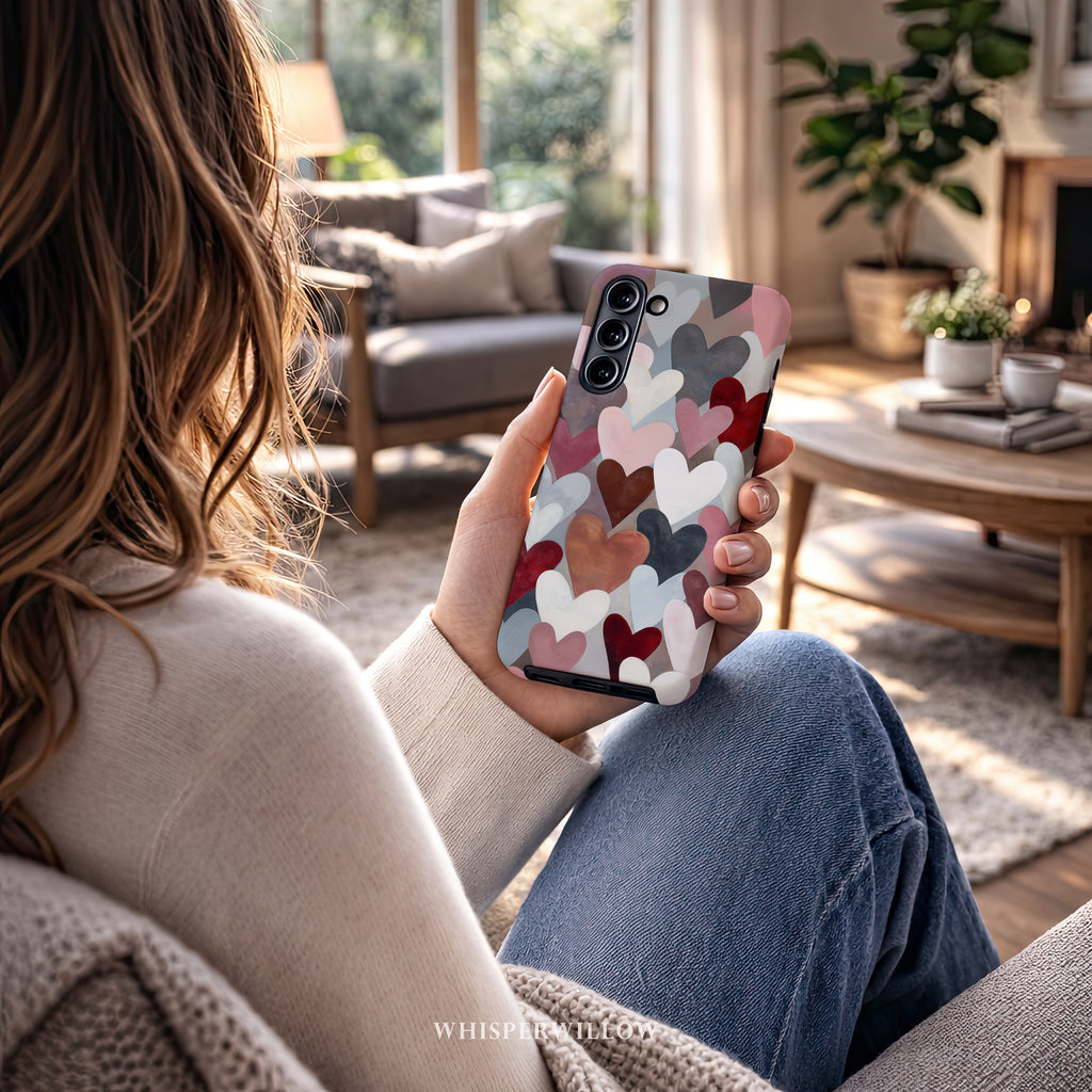 Heart Pattern Phone Case Compatible with Samsung Galaxy | Cute Aesthetic Pink Red Romantic Valentine Modern Love Art Cover