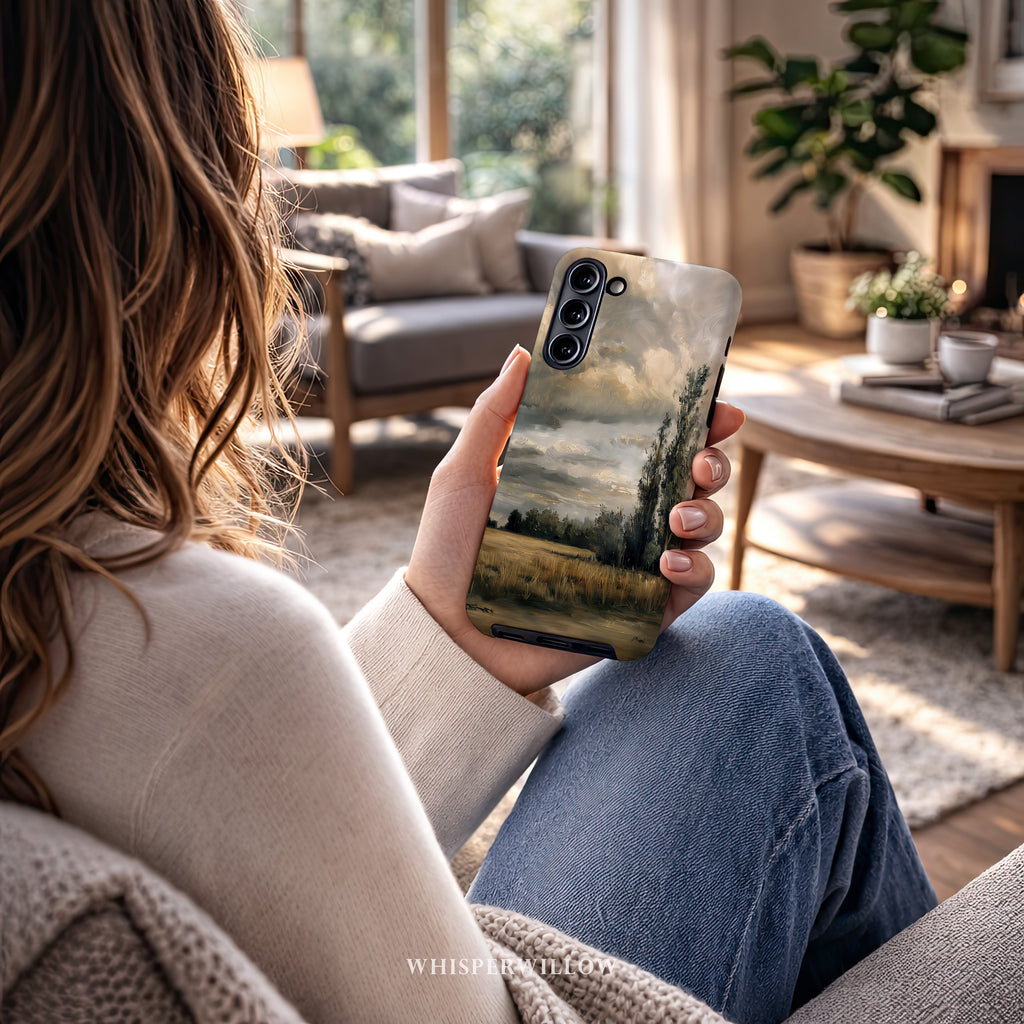 Moody Landscape Phone Case | Compatible with Samsung | Stormy Sky Nature Art Scenic Countryside Aesthetic Neutral Earthy