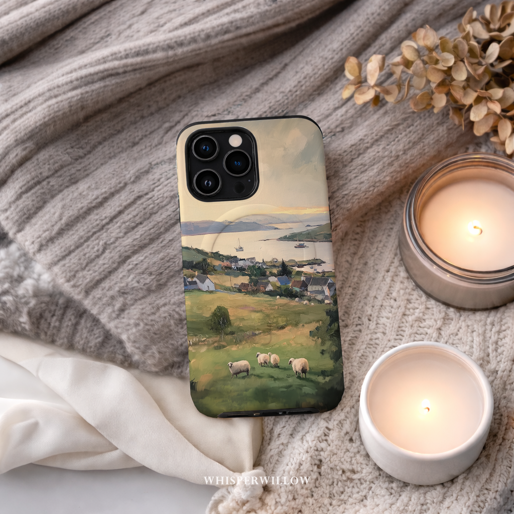 Coastal Sheep Meadow Magnetic Case | iPhone Compatible | Irish Harbor Village Scenic Cover
