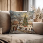 Festliches Dekokissen – Kissen mit Winterdorf-Weihnachtsbaum