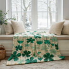 St Patrick Shamrock Clover Throw Blanket, Teal Green Floral Design, Lucky Irish Pattern, Cozy Plush Gift for Kids and Adults
