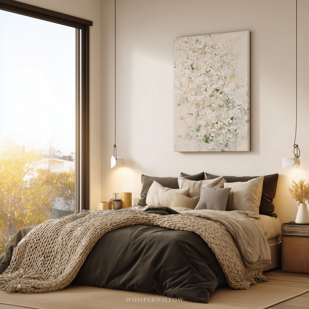 Leinwandbild „Weiße Wildblumenwiese“ – Zartes, neutrales botanisches Naturmotiv