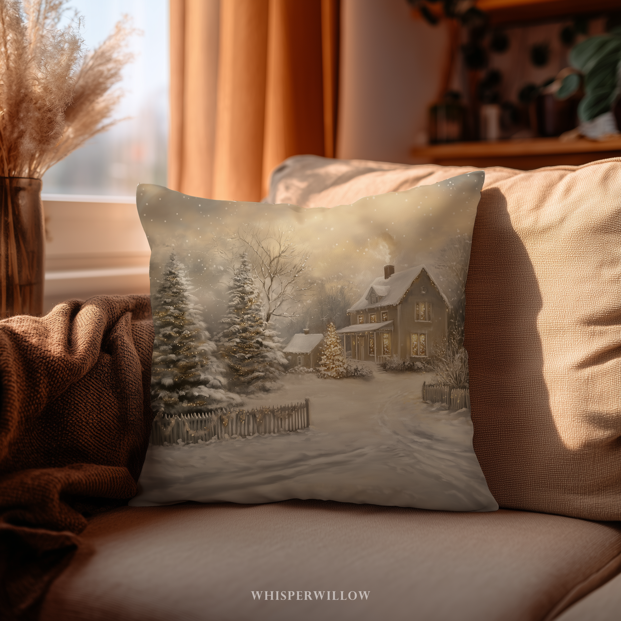 Weihnachtskissen im Winter-Cottage-Stil – Gemütliches Kissen im verschneiten Landhausstil