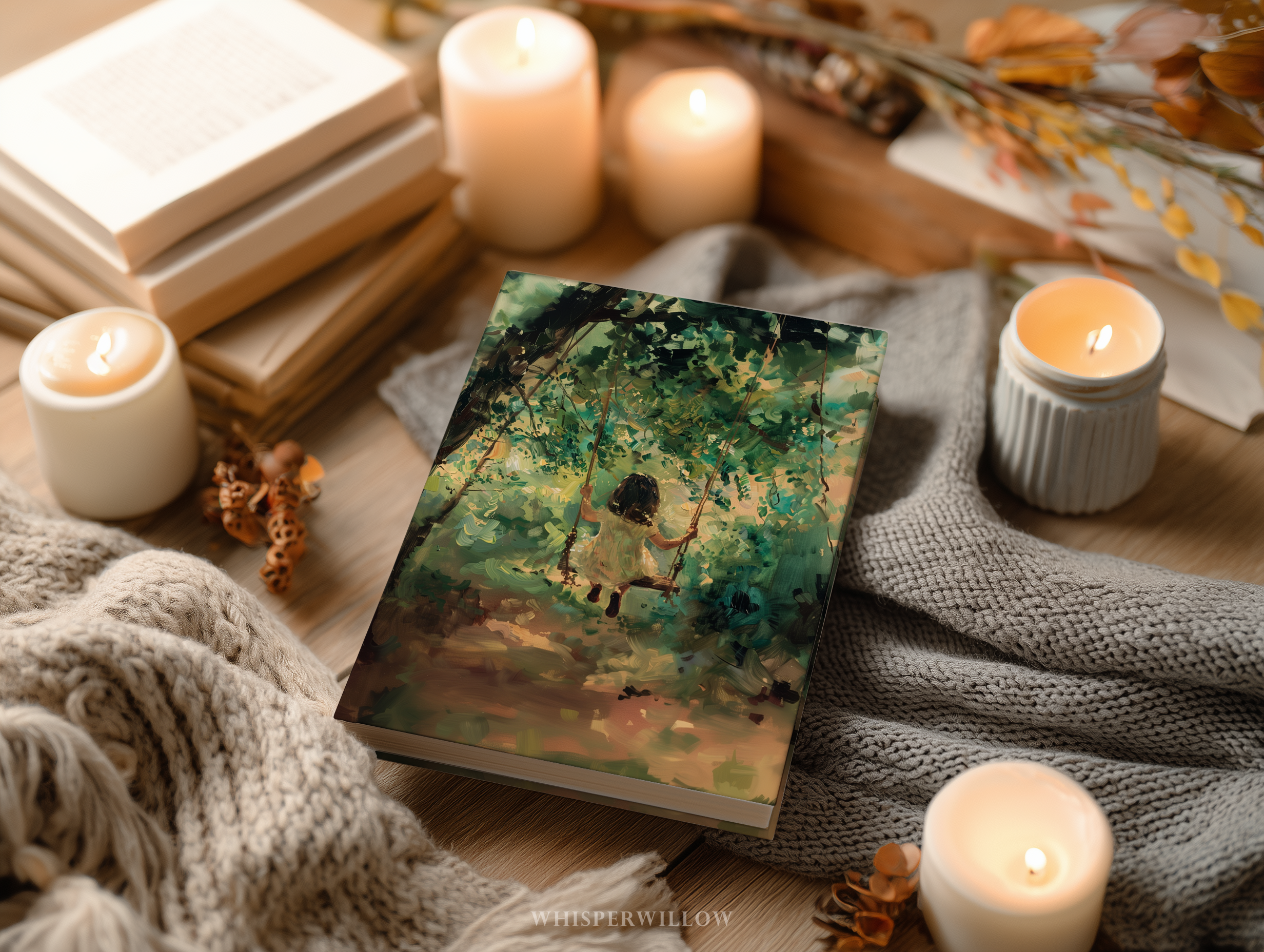 Whimsical Forest Swing Hardcover Journal - Girl Sunlit Woodland Nature Writer Notebook Gift